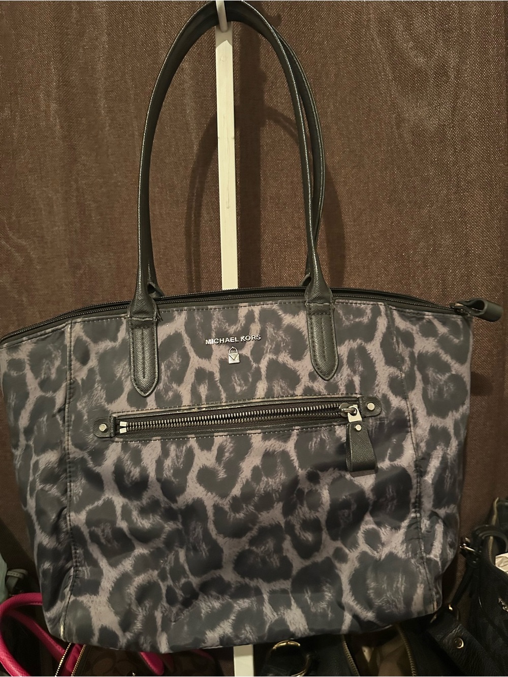 Michael Kors Gray Leopard-Print Tote with Black Trim